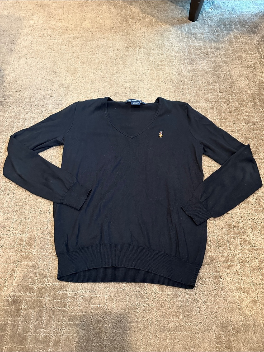 Ralph Lauren Sport Black V-Neck Logo Sweater